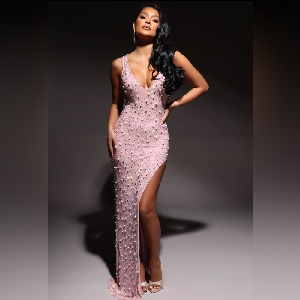 Embellished Long Maxi Dress with High Slit